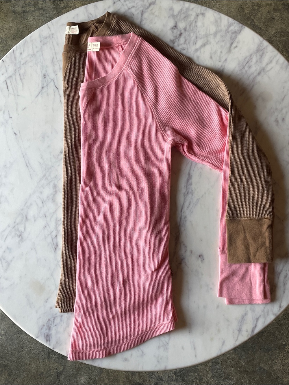 Faded Glory Pink & Brown Ribbed Long Sleeve Top Set
